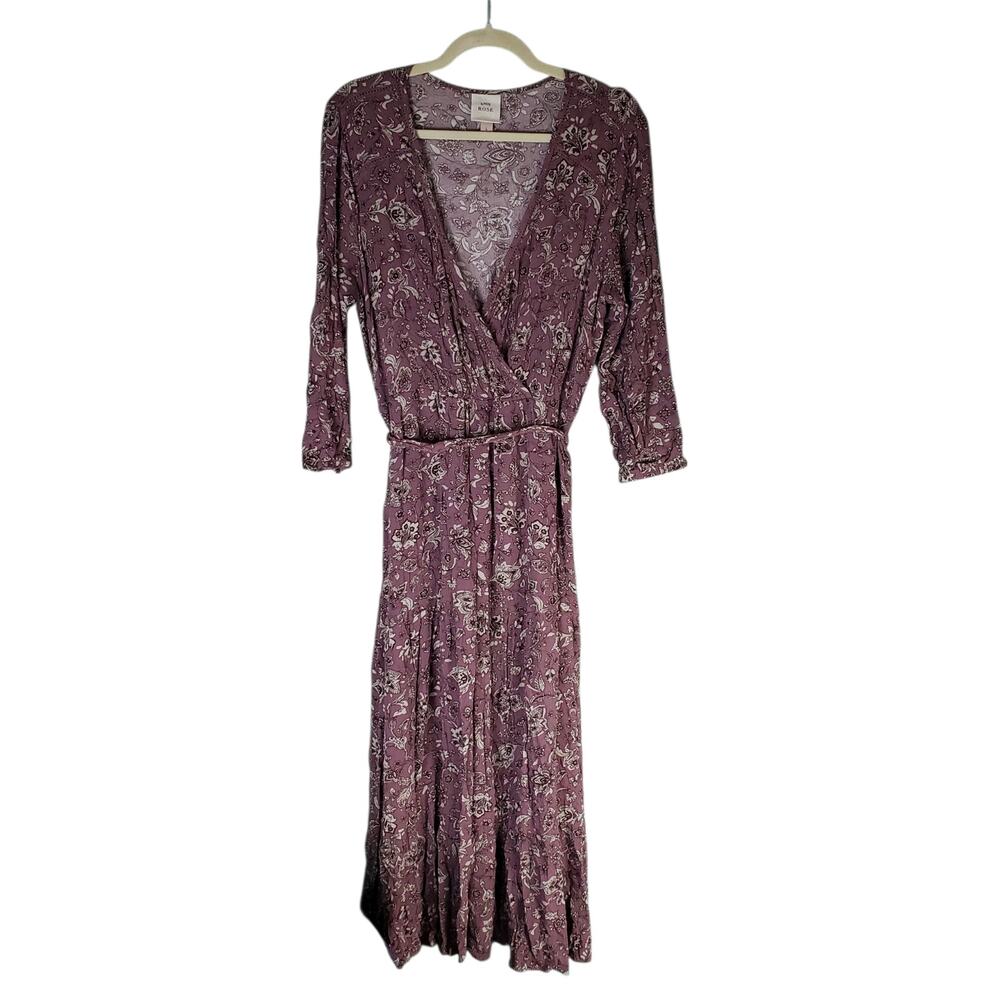 Knox Rose Womens Purple Floral Print Long Sleeve Tiered Maxi Dress Size Large
